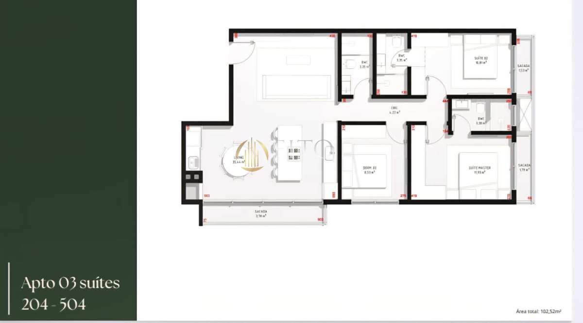 Apartamento à venda em Florianópolis, Jurerê, com 3 quartos, 102,52m² - Fito Imóveis