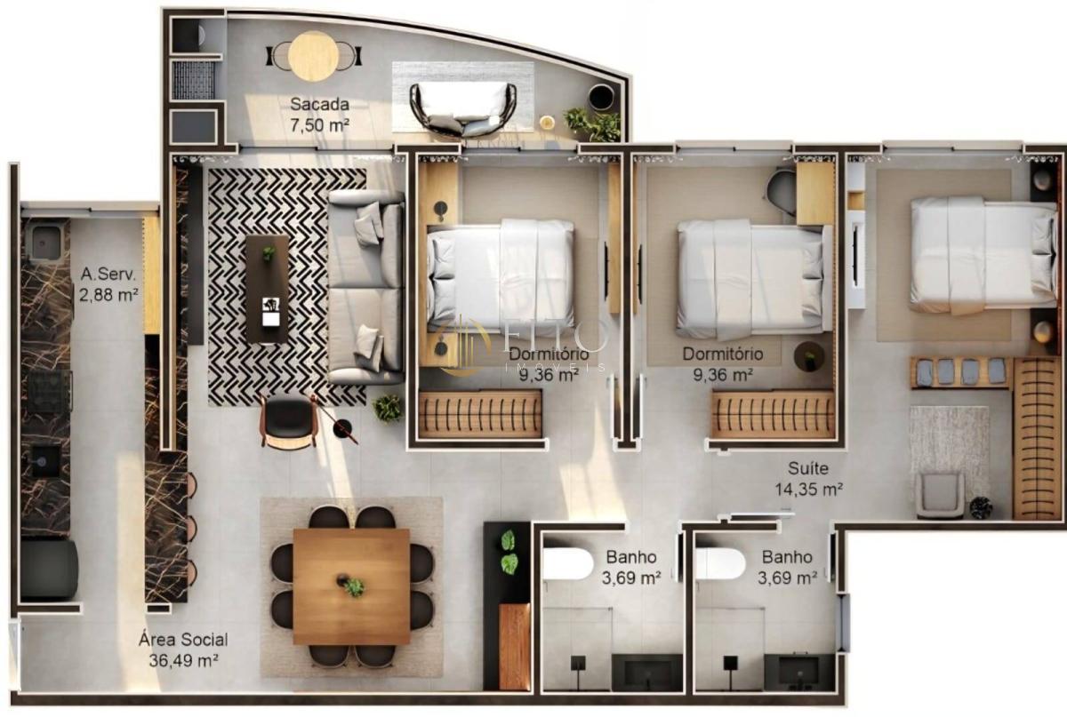 Apartamento à venda, no Jardim do Oriente - Nova Senda,  em Florianópolis, Saco Grande, com 3 quartos, 98,56m² - Fito Imóveis